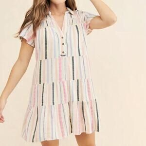 Anthropologie Georgina Striped Tiered Cotton Shirt Dress Size XS